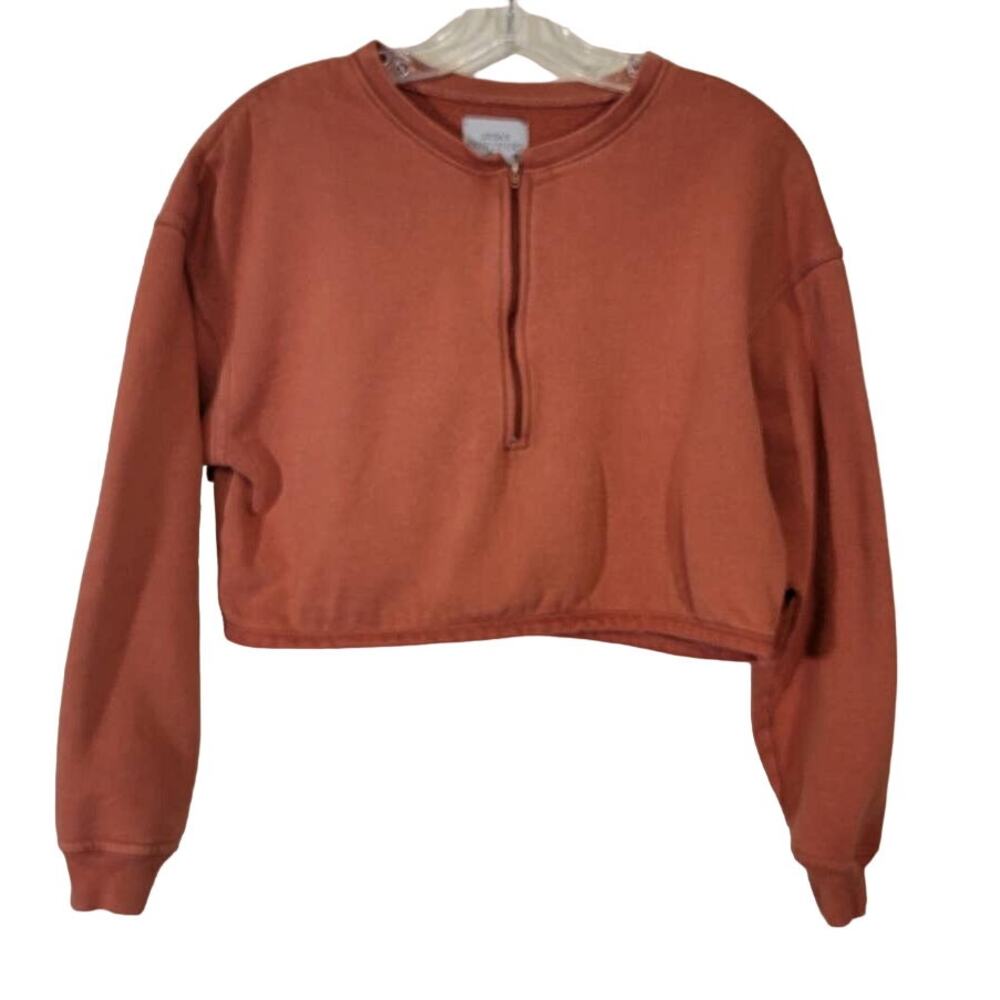 Urban Outfitters Women's Fleece Cropped Top 1/2 Zip Pullover Orange Size Medium